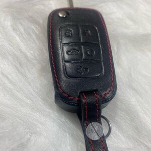 Key fob and case black with red thread